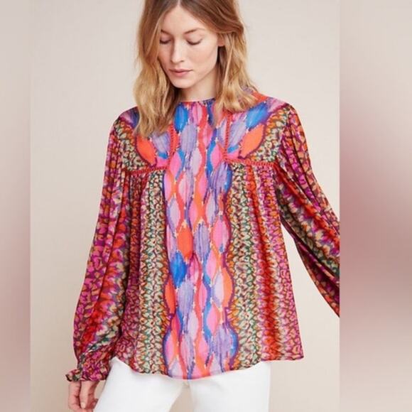 Anthropologie Blank London Miranda Peasant Blouse Small Pink Colorful Boho - Picture 2 of 11